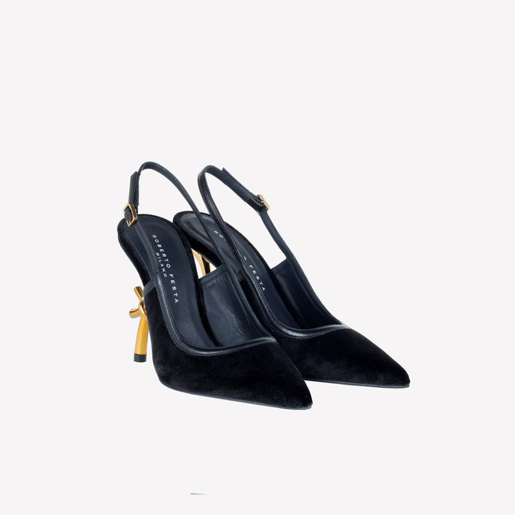 Roberto Festa SLINGBACK IN VELLUTO CON TACCO SCULTURA LOGO SANDY Hotsell