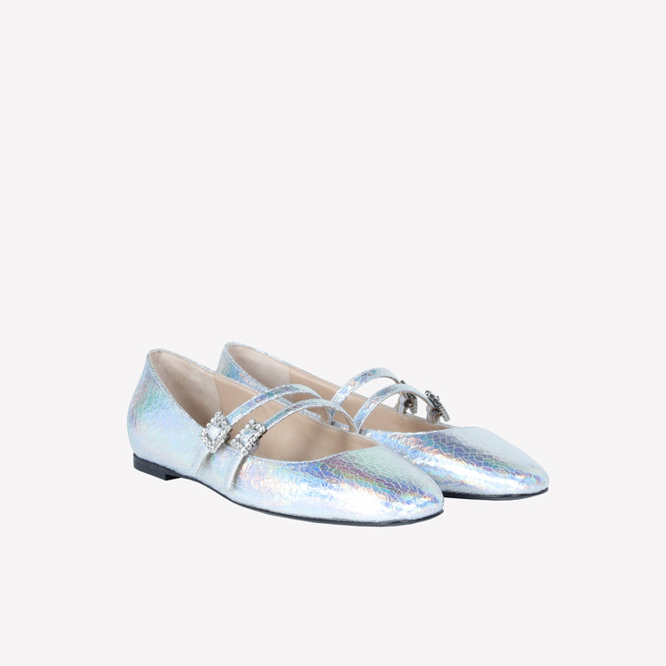Roberto Festa BALLERINA IN PELLE LAMINATA CON DOPPIO CINTURINO E FIBBIA STRASS JULIE Saldi Di Fabbrica
