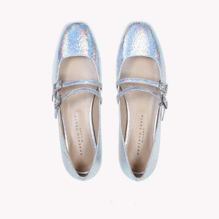 Roberto Festa BALLERINA IN PELLE LAMINATA CON DOPPIO CINTURINO E FIBBIA STRASS JULIE Saldi Di Fabbrica