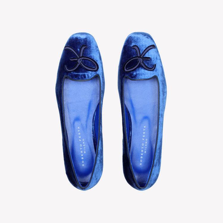 Roberto Festa BALLERINA IN VELLUTO BLU CHINA CON RICAMO RF FELIX Italy