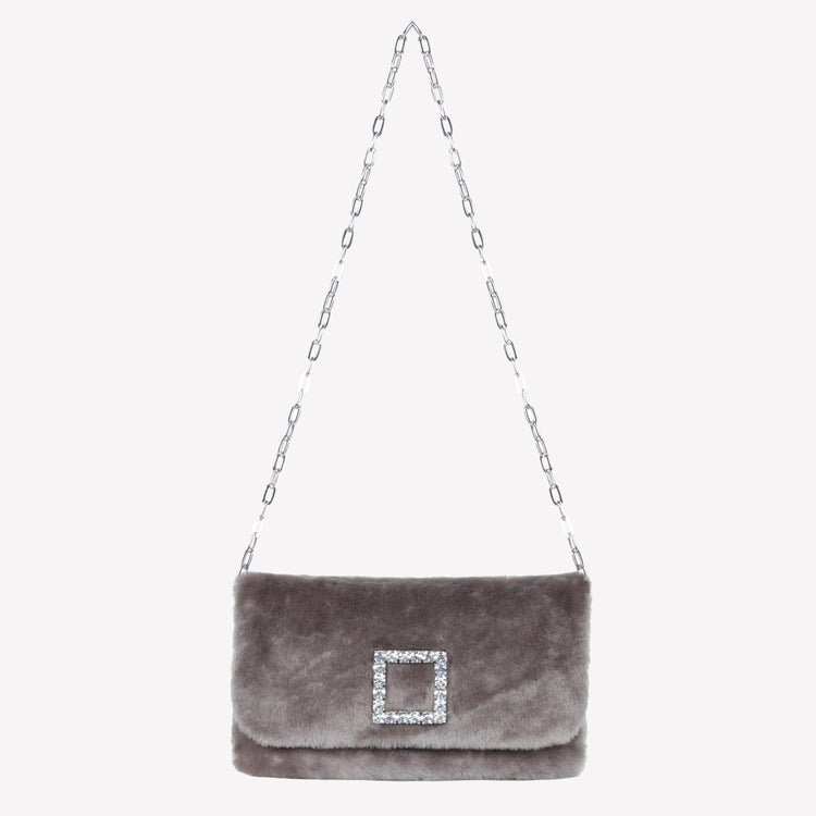 Roberto Festa BORSA CLUTCH IN MONTONE EFFETTO VISONE NUTRIA CON FIBBIA QUADRA COLOR SILVER CON CRISTALLI CAPRILUX