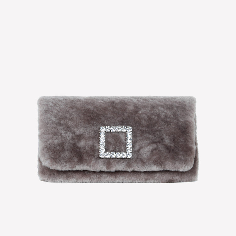 Roberto Festa BORSA CLUTCH IN MONTONE EFFETTO VISONE NUTRIA CON FIBBIA QUADRA COLOR SILVER CON CRISTALLI CAPRILUX Vendita Calda