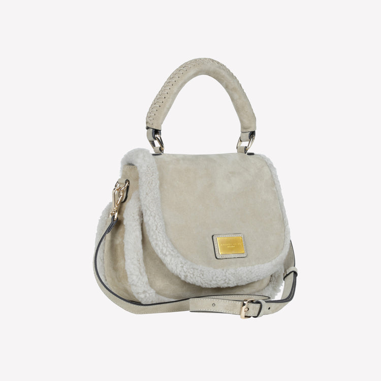 Roberto Festa BORSA CON MANICO IN CAMOSCIO COLOR LIGHT TAUPE CON RIPORTI IN MONTONE TAUPE VIBE Consegna Veloce