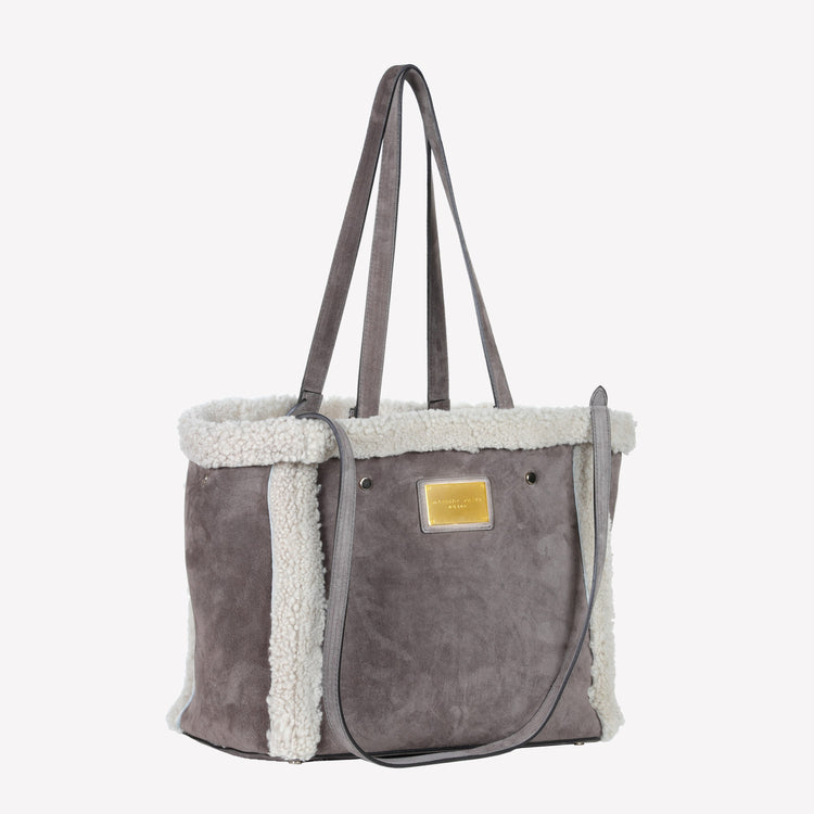Roberto Festa BORSA SHOPPING IN CAMOSCIO LIGHT FANGO CON RIPORTI IN MONTONE TAUPE RAISSA Promozione Limitata