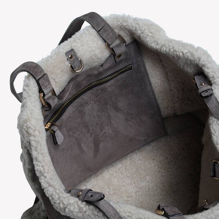 Roberto Festa BORSA SHOPPING IN CAMOSCIO LIGHT FANGO CON RIPORTI IN MONTONE TAUPE RAISSA Promozione Limitata