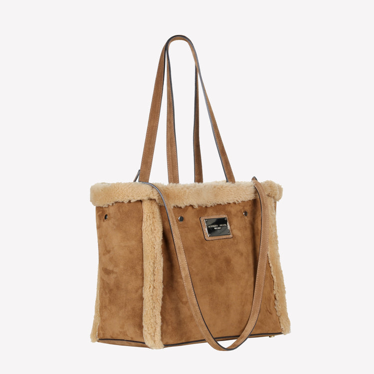 Roberto Festa BORSA SHOPPING IN CAMOSCIO LIGHT BRUCIATO CON RIPORTI IN MONTONE MIELE RAISSA Fino Al -60%