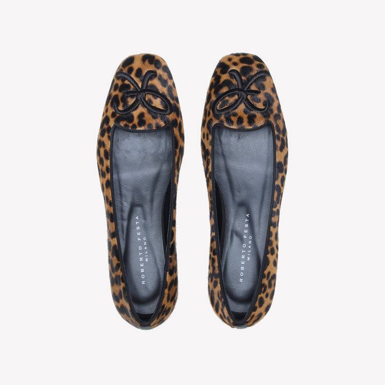 Roberto Festa BALLERINA IN PELLE DI VITELLO CON STAMPA LEOPARDATA CON RICAMO RF FELIX Convenienza
