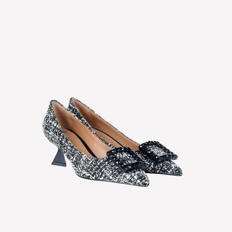 Roberto Festa DECOLLETE’ IN TESSUTO TWEED CON FIBBIA QUADRA CRISTALLI EVILLY Sconto
