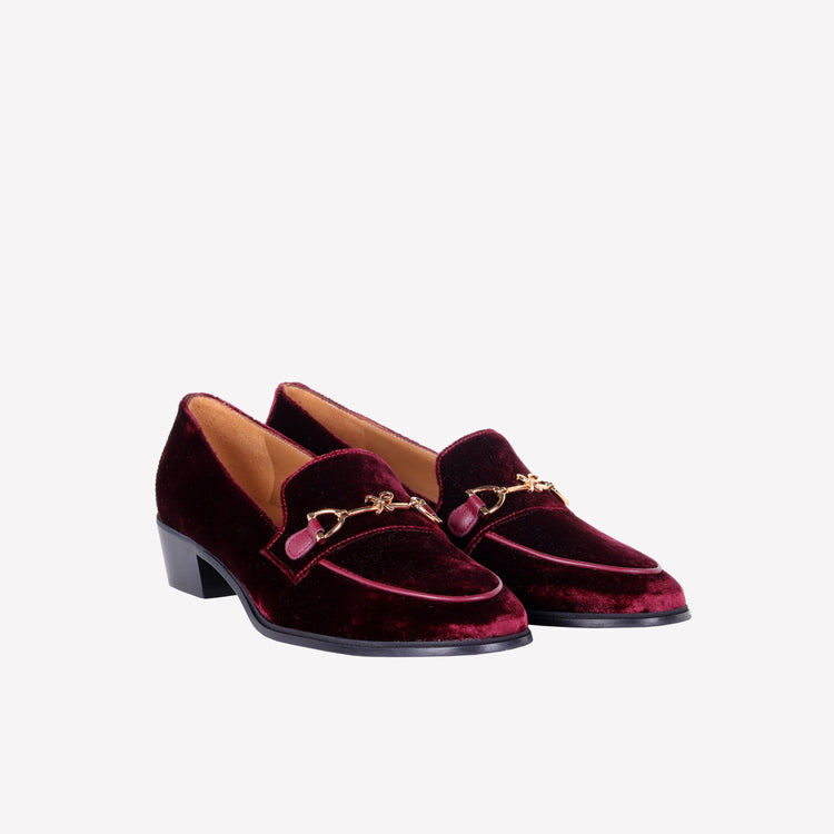 Roberto Festa MOCASSINO IN VELLUTO BORDEAUX CON ACCESSORIO MORSETTO ORO AXEL Economico