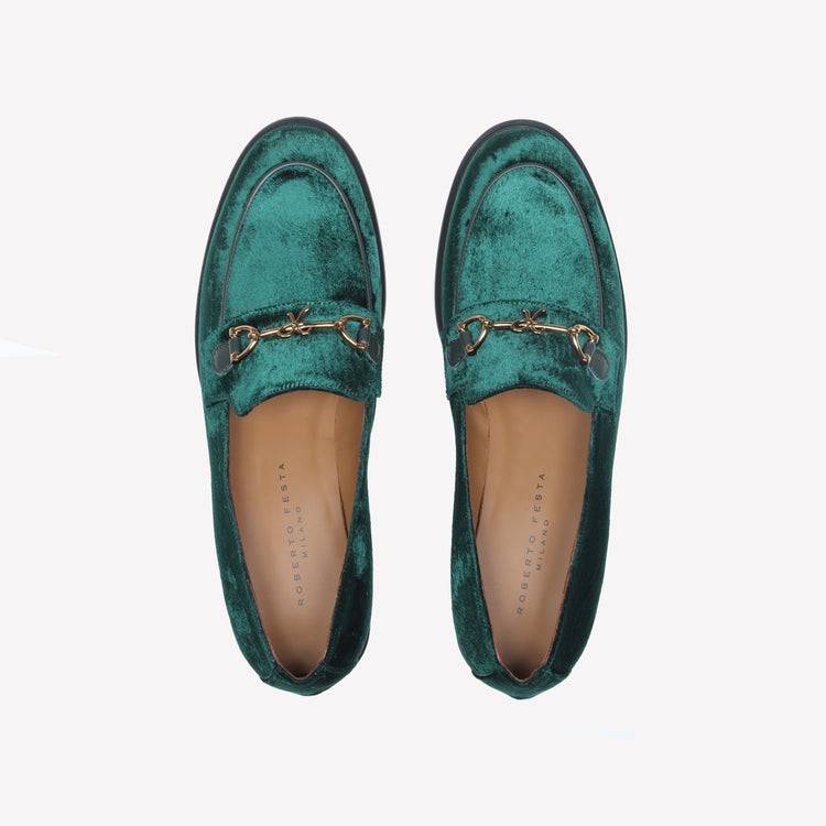 Roberto Festa MOCASSINO IN VELLUTO GREEN CON ACCESSORIO MORSETTO ORO AXEL Online