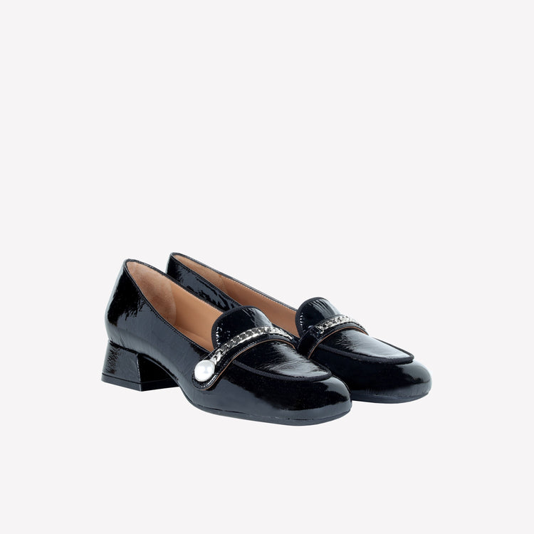 Roberto Festa MOCASSINO IN VERNICE NERA CON ACCESSORIO CATENA ARGENTO DODI Saldi
