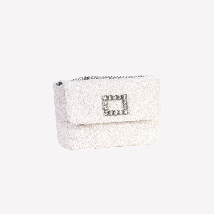 Roberto Festa BORSA A SPALLA IN BOUCLE CALCE CON ACCESSORIO STRASS TROPEA LUX Nuova