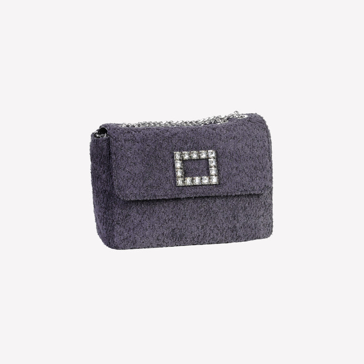 Roberto Festa BORSA A SPALLA IN BOUCLE NERO CON ACCESSORIO STRASS TROPEA LUX Moda