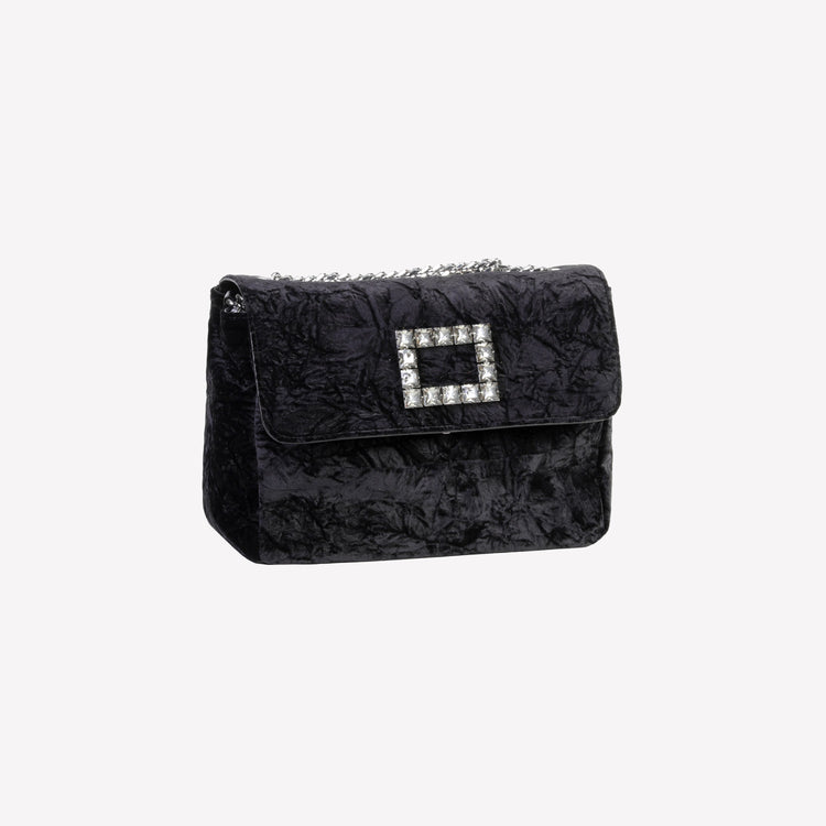 Roberto Festa BORSA A SPALLA IN VELLUTO NERO CON ACCESSORIO STRASS TROPEA LUX 2025