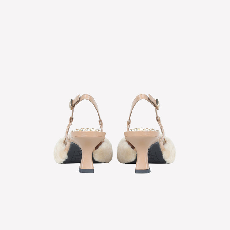 Roberto Festa SLINGBACK IN VISONE MIELE CON FIBBIA QUADRA CON CRISTALLI STEFI Italy