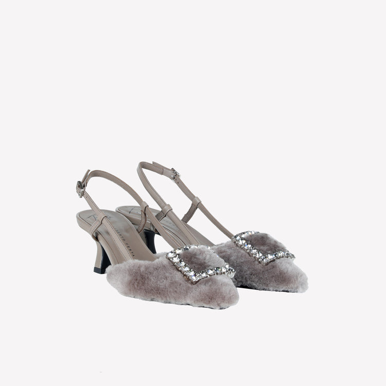 Roberto Festa SLINGBACK IN VISONE NUTRIA CON FIBBIA QUADRA CON CRISTALLI STEFI Italia