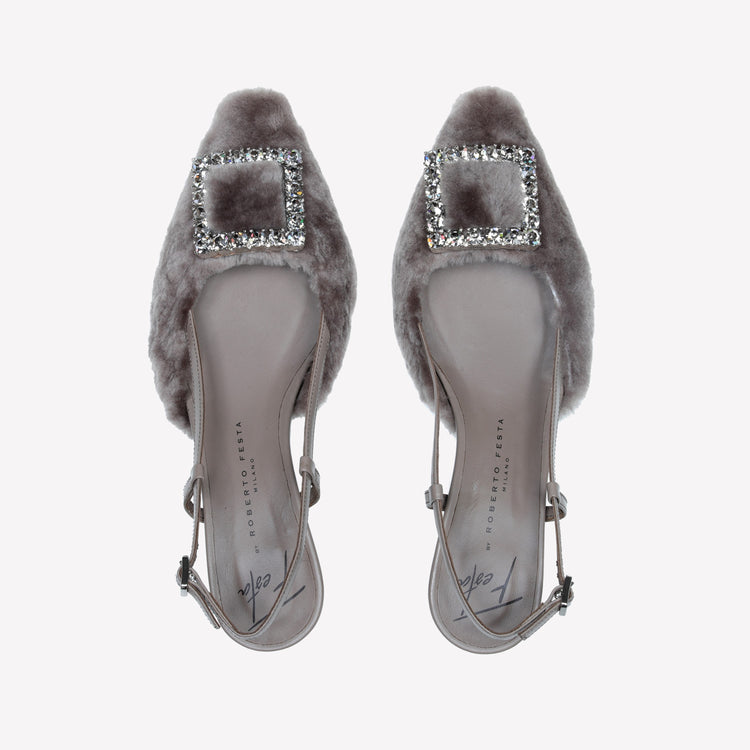 Roberto Festa SLINGBACK IN VISONE NUTRIA CON FIBBIA QUADRA CON CRISTALLI STEFI Italia