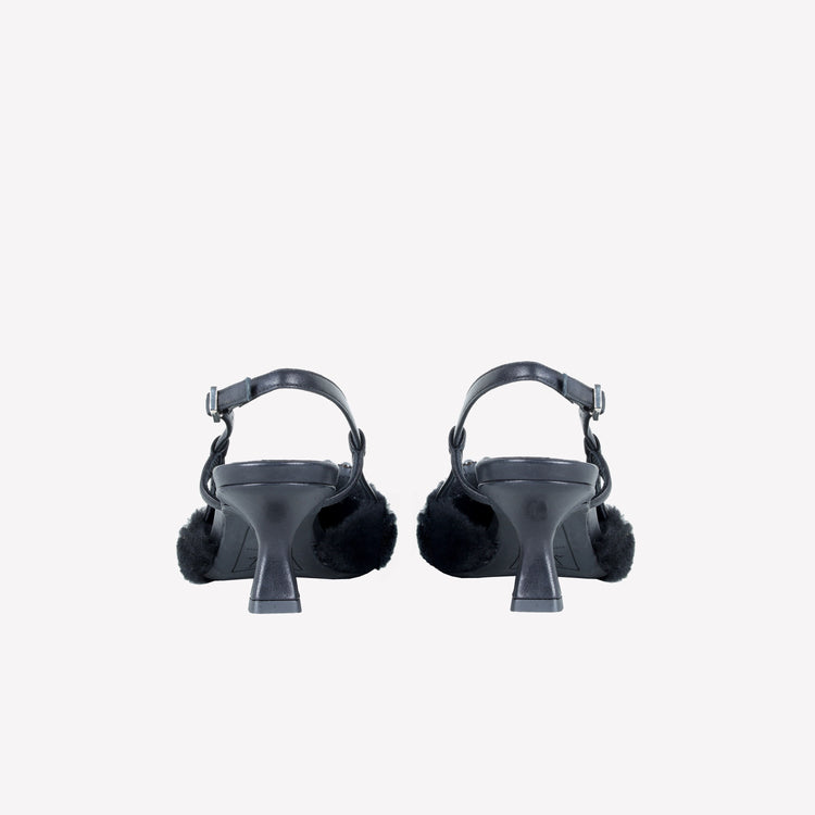 Roberto Festa SLINGBACK IN VISONE NERO CON FIBBIA QUADRA CON CRISTALLI STEFI 2025