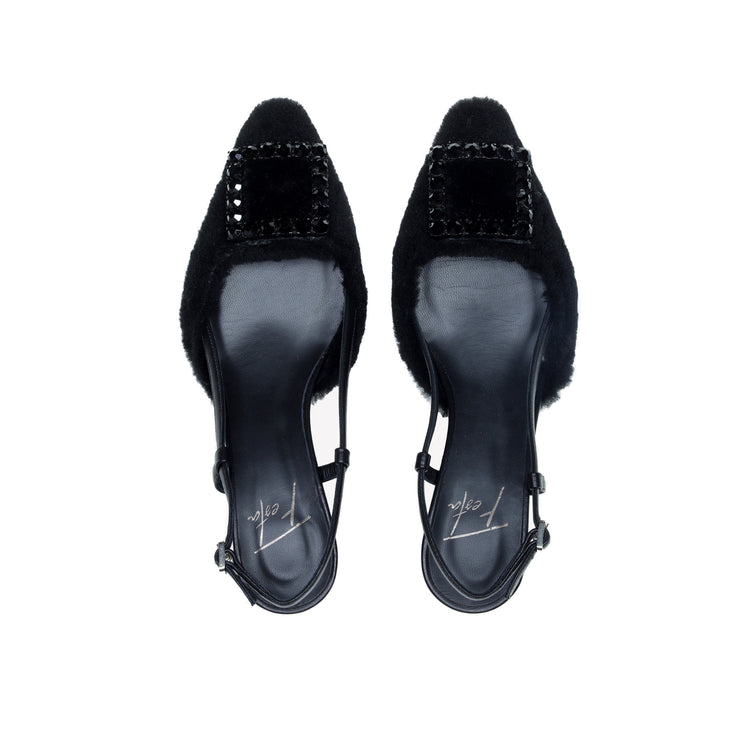 Roberto Festa SLINGBACK IN VISONE NERO CON FIBBIA QUADRA CON CRISTALLI STEFI 2025