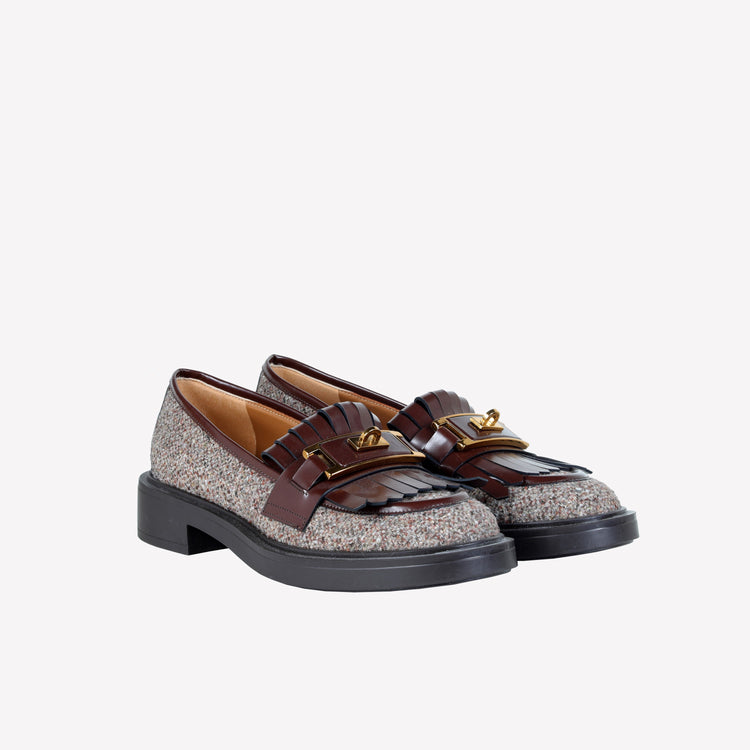 Roberto Festa MOCASSINO IN LANA CON FRANGIA IN PELLE E ACCESSORIO IN OTTONE RAFS In Linea