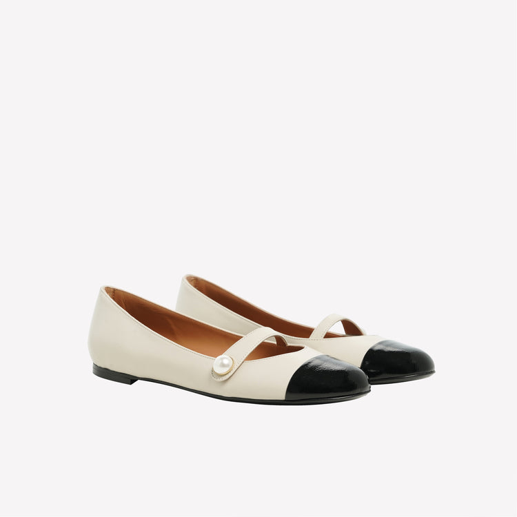 Roberto Festa BALLERINA FLAT CON CINTURINO E BOTTONE IN NAPPA BIANCA DIVY Soddisfazione Garantita