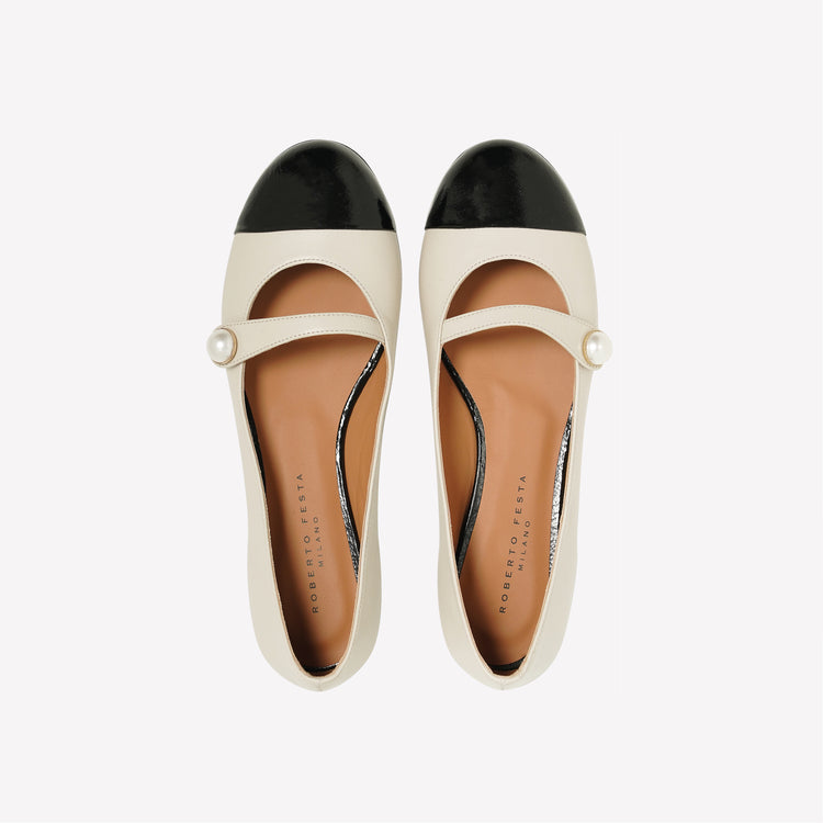 Roberto Festa BALLERINA FLAT CON CINTURINO E BOTTONE IN NAPPA BIANCA DIVY Soddisfazione Garantita