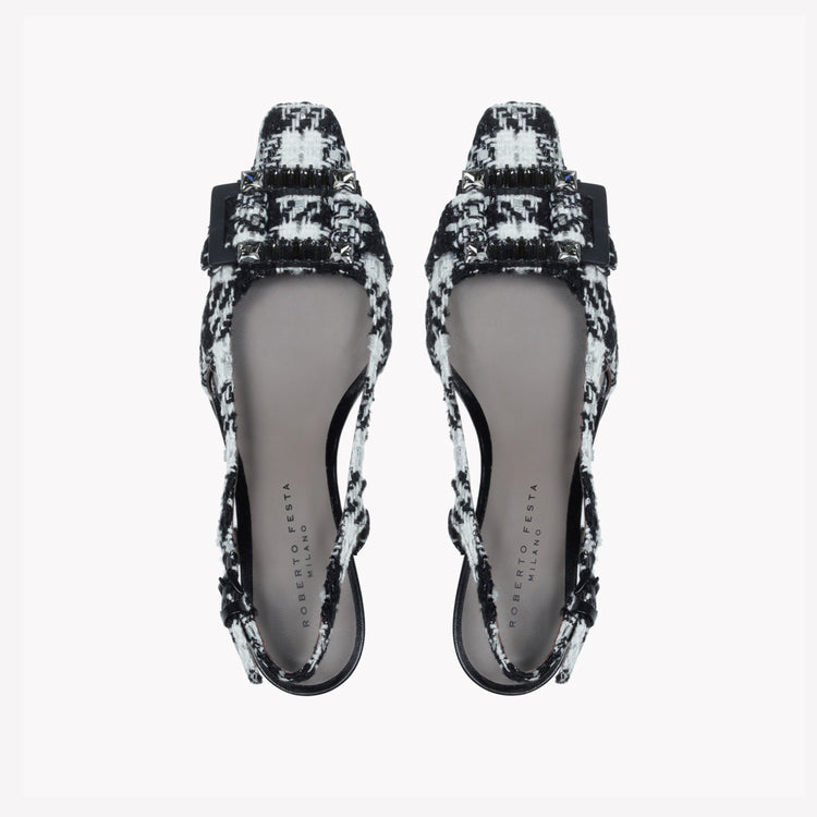 Roberto Festa SLINGBACK IN TWEED CON FIBBIA CRISTALLI BAGUETTE ATENA Consegna Veloce