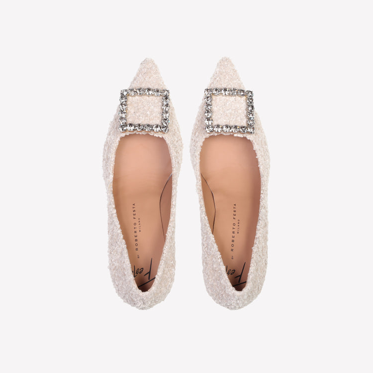 Roberto Festa DÉCOLLETÉ IN BOUCLÉ BIANCO CON ACCESSORIO STRASS LILLY Promozione Limitata