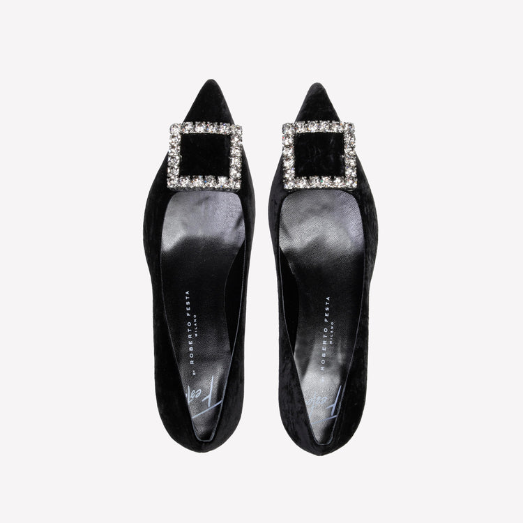Roberto Festa DÉCOLLETÉ IN VELLUTO NERO CON ACCESSORIO STRASS EVILLY Fino Al -60%