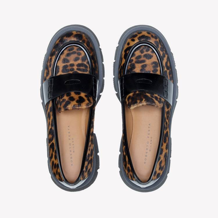 Roberto Festa MOCASSINO IN PELLE DI VITELLO CON STAMPA LEOPARDATA ALIAH Offerta