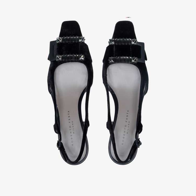 Roberto Festa SLINGBACK IN VELLUTO CON FIBBIA CRISTALLI BAGUETTE ATENA Fino al 55% di sconto