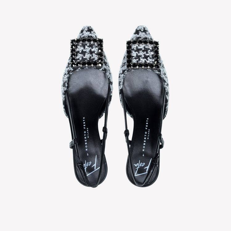 Roberto Festa slingback in poule nero e accessorio strass stefy Saldi Di Fabbrica