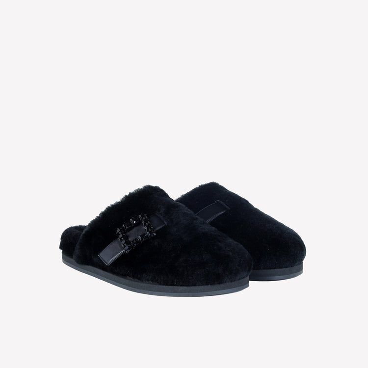 Roberto Festa MULES IN MONTONE NERO CON FIBBIA CRISTALLI MARCUS In Saldo