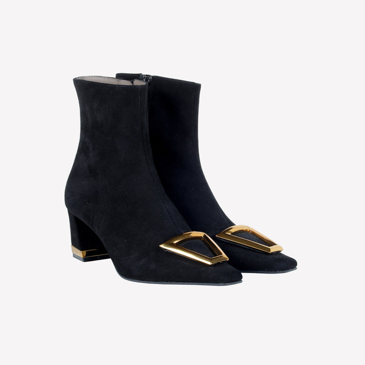 Roberto Festa ANKLE BOOT IN CAMOSCIO CON DETTAGLIO METALLICO COLOR ORO AMBRATO RISAS Nuovo