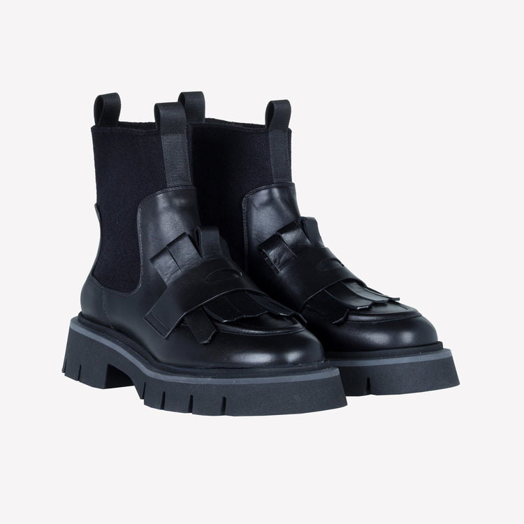 Roberto Festa ANKLE BOOT IN VITELLO CON ELASTICO IN LANA E FRANGIA IN PELLE PAULA Qualità