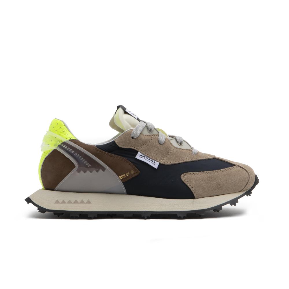 RUN OF Barrio sneakers in pelle scamosciata nylon e nabuk con talloncino in pelle gialla % Promozione