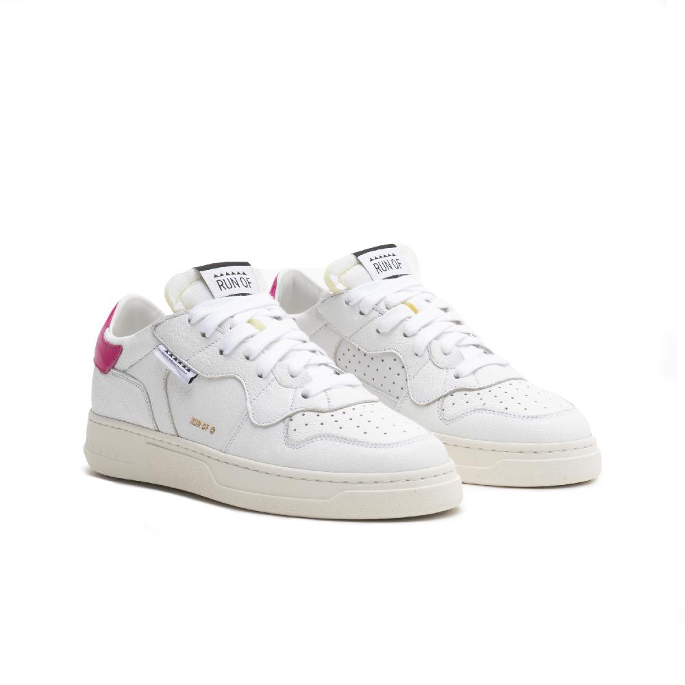 RUN OF Classic PK sneakers in pelle bianca con talloncino in pelle rosa In Saldo