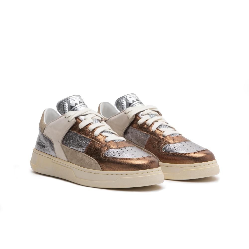 RUN OF Bronze sneakers in pelle colorata metallizzata e pelle scamosciata Prezzo Ridotto