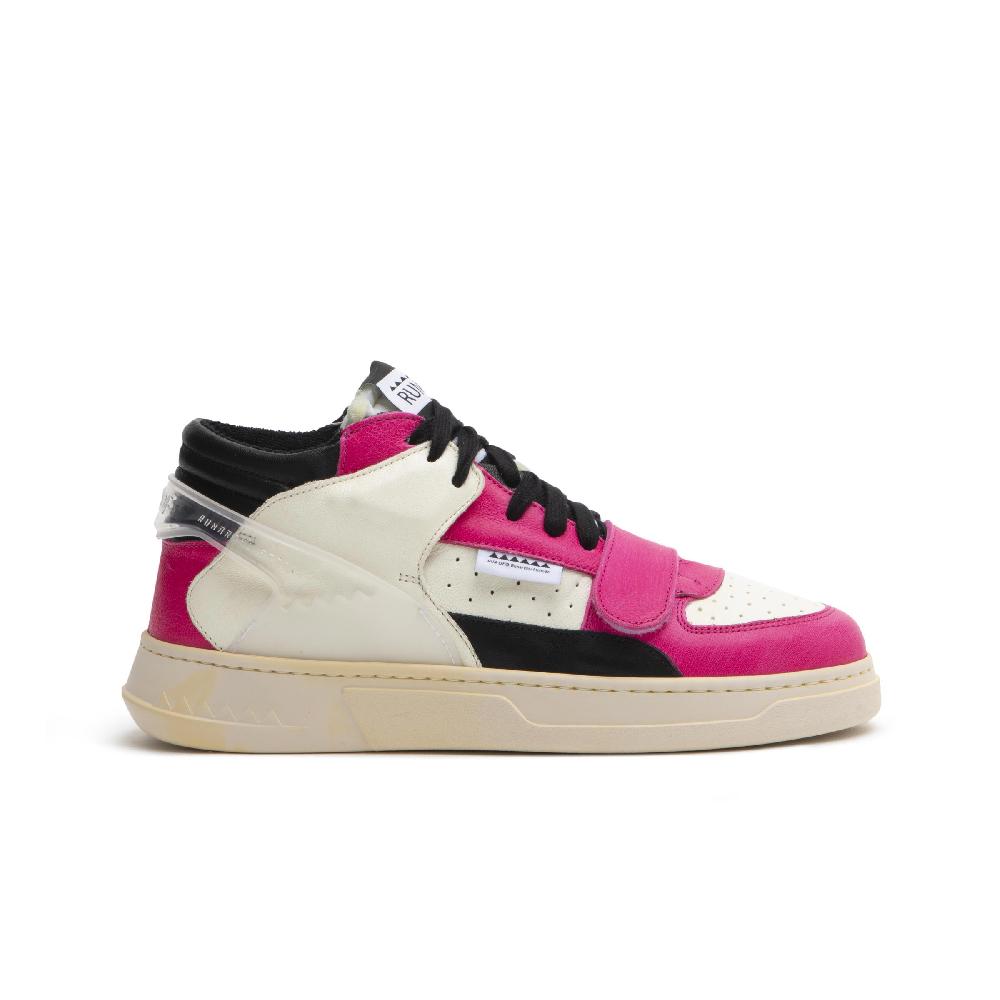 RUN OF Violet sneakers in pelle fuxia bianca e nera Grande vendita