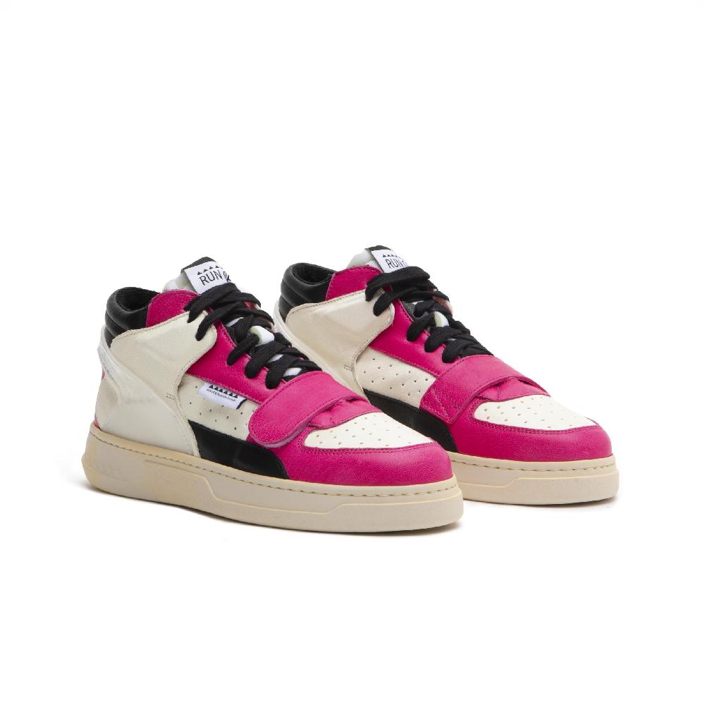 RUN OF Violet sneakers in pelle fuxia bianca e nera Grande vendita
