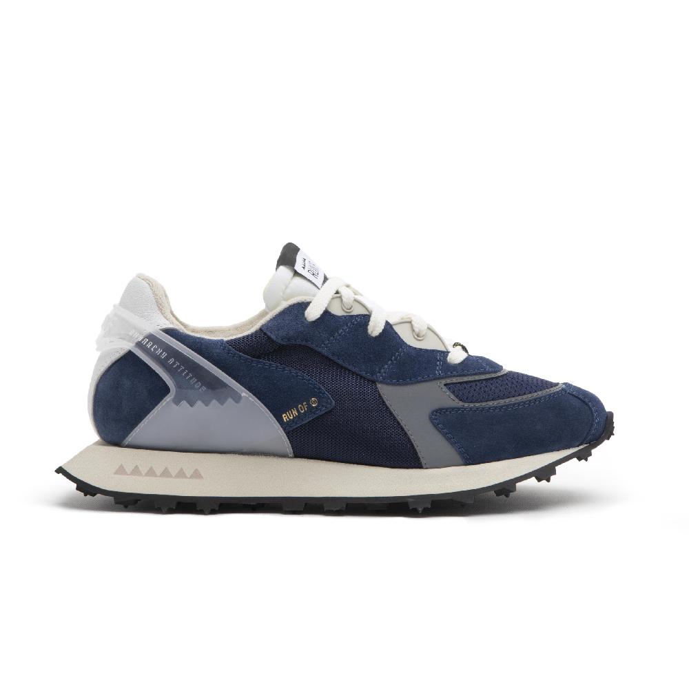 RUN OF sneakers Blau in pelle e rete con talloncino in pelle In Saldo