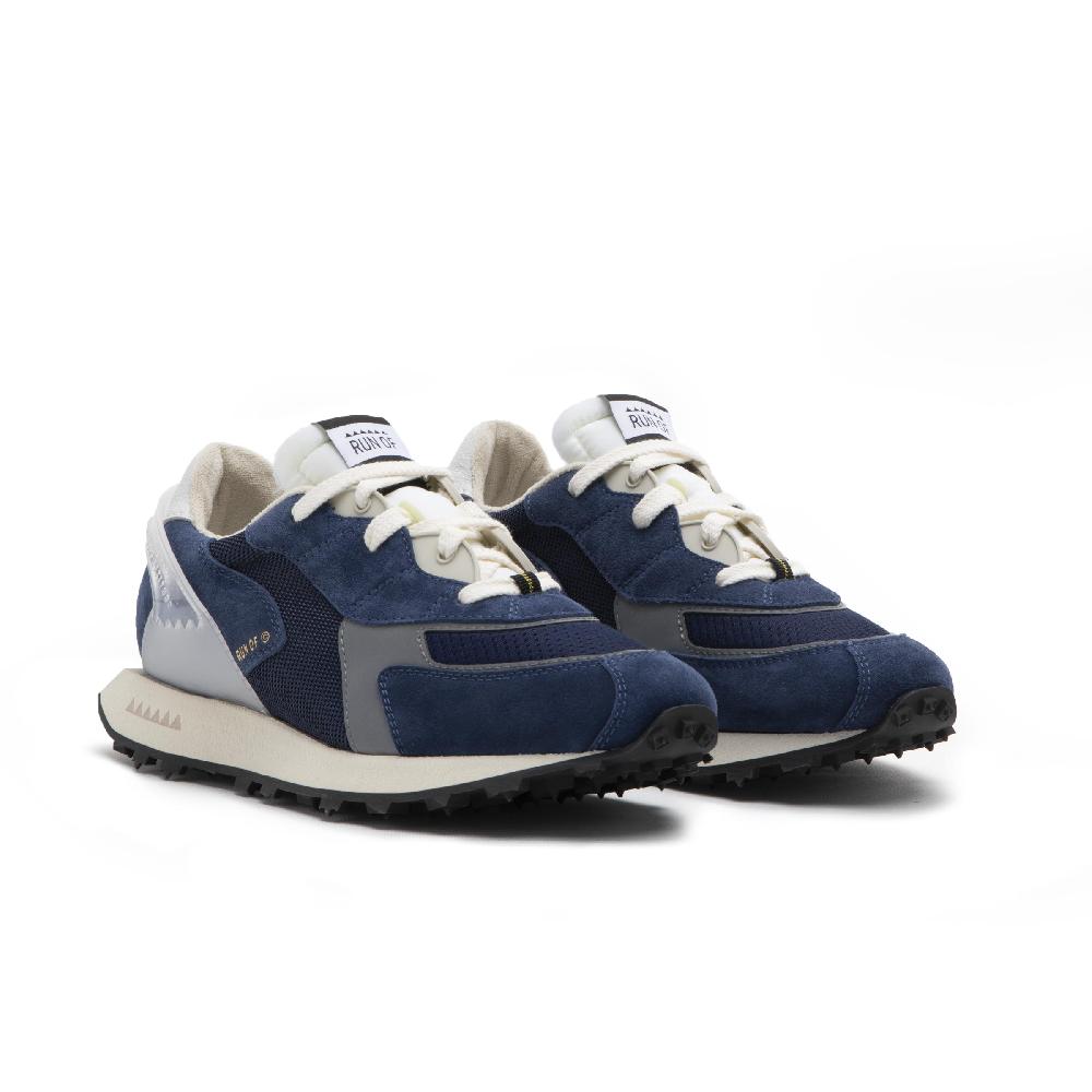 RUN OF sneakers Blau in pelle e rete con talloncino in pelle In Saldo