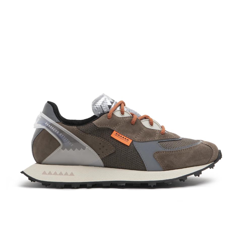 RUN OF New York sneakers in pelle scamosciata e mesh marrone con talloncino grigio |% RUN OF Vendita