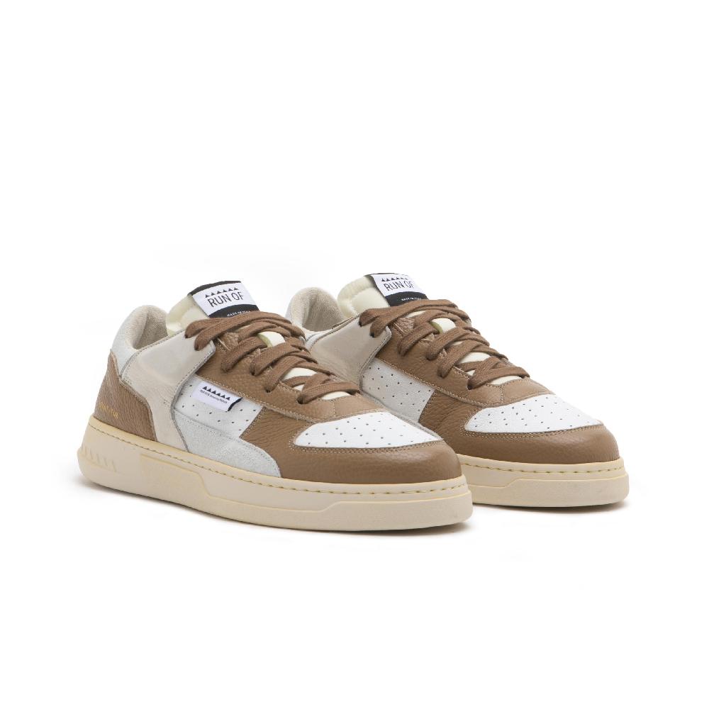 RUN OF Detroit/Two sneakers in pelle bianca e caramel Shopping Online