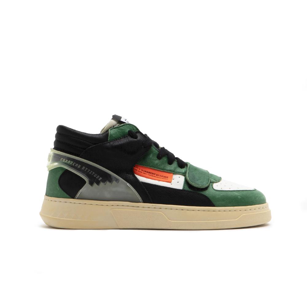 RUN OF Legend/Three sneakers medie in pelle bianca e verde Presa