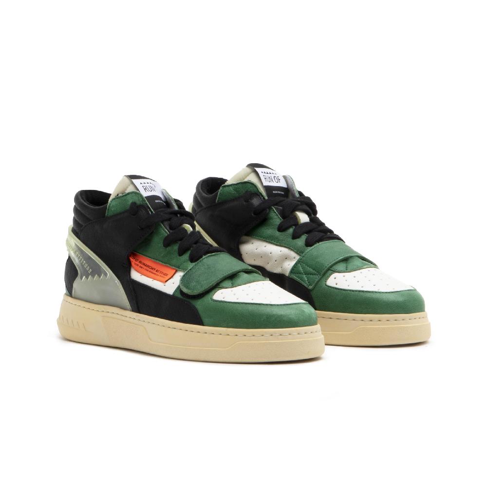 RUN OF Legend/Three sneakers medie in pelle bianca e verde Presa