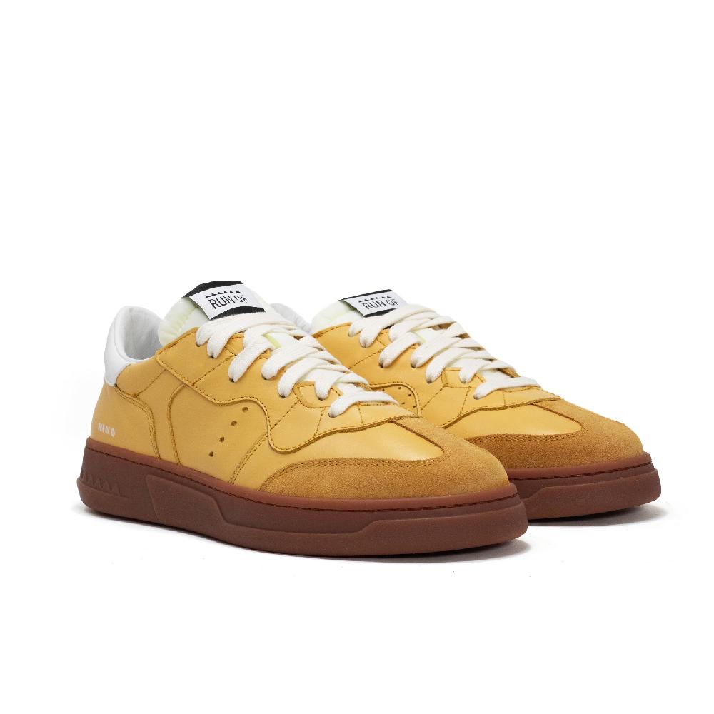 RUN OF George sneakers in pelle gialla con talloncino in pelle bianca Ultimo giorno