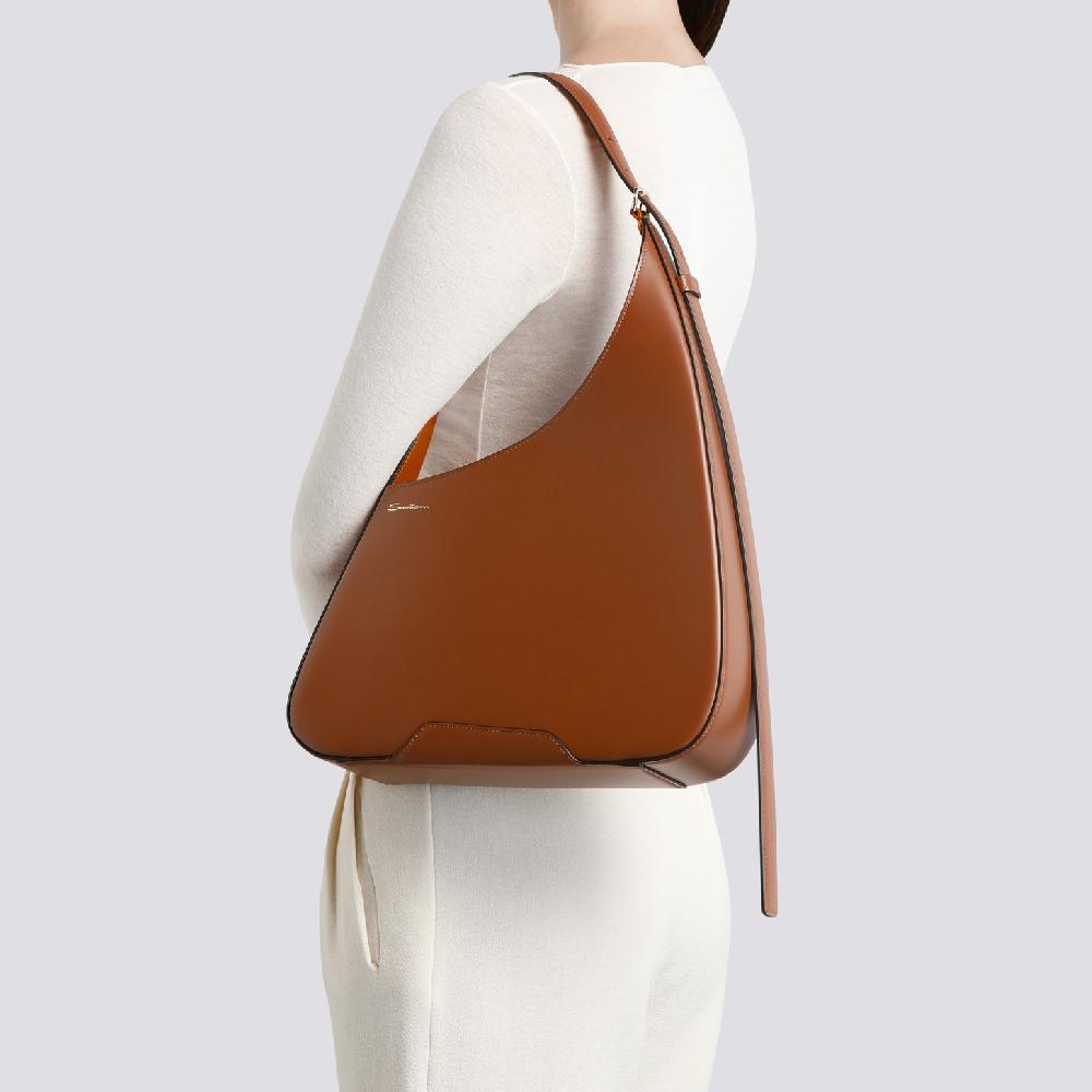 Santoni Borsa a spalla The Pluto Hobo in pelle marrone Vendita Calda
