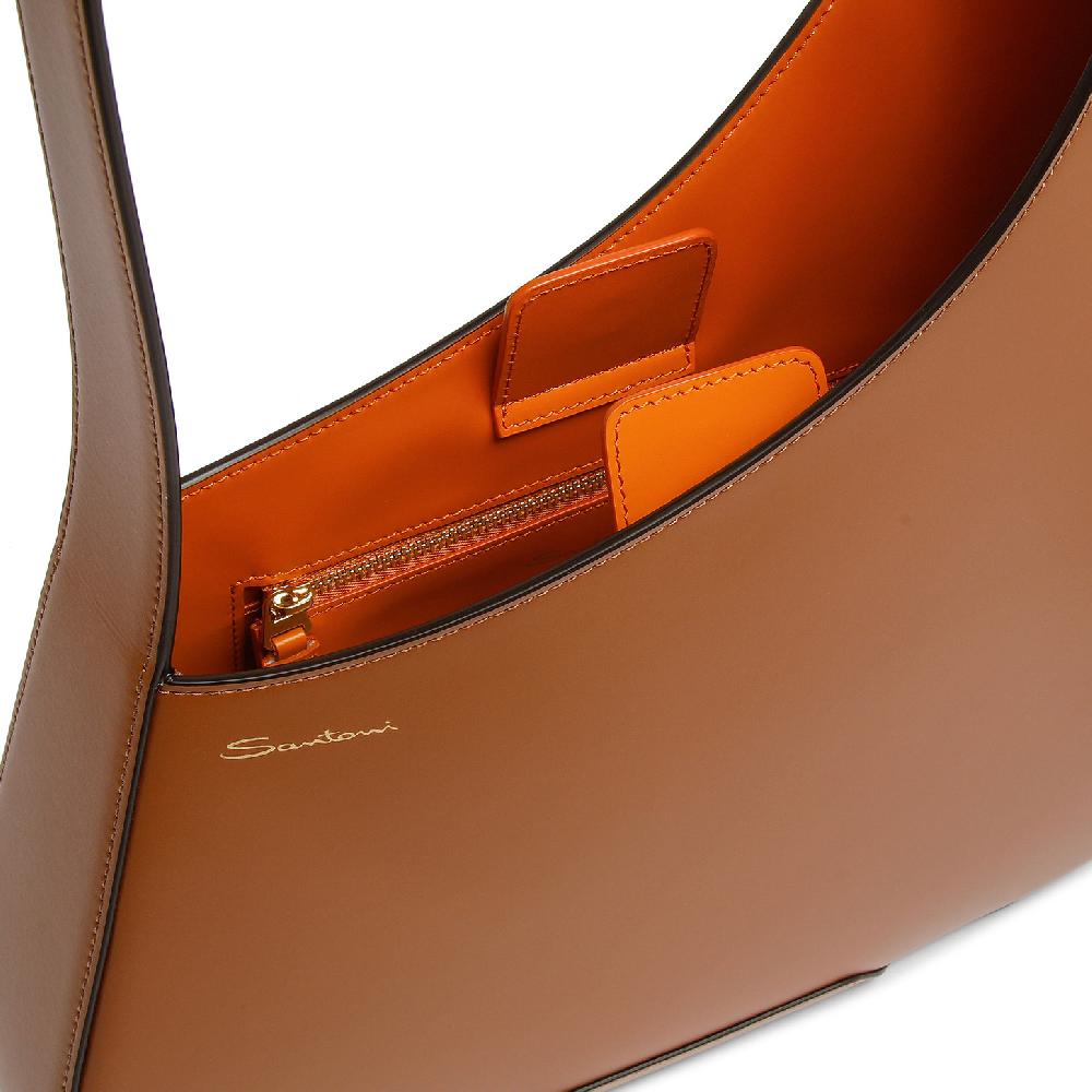 Santoni Borsa a spalla The Pluto Hobo in pelle marrone Vendita Calda