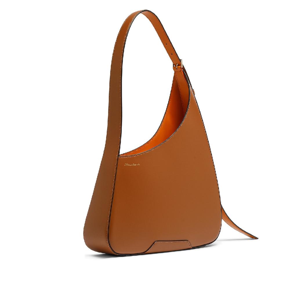 Santoni Borsa a spalla The Pluto Hobo in pelle marrone Vendita Calda
